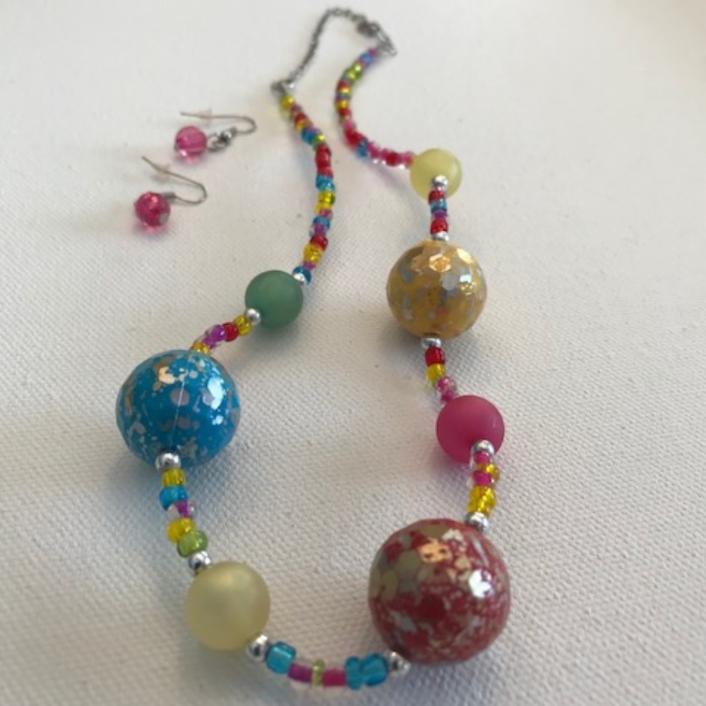 Handmade Confetti Necklace Earrings Set Vintage